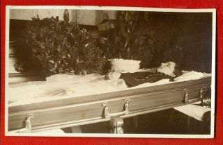 Antique Post Mortem Girl In Casket Funeral Vintage Photo Postcard 1223