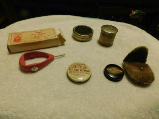 Vintage Fly Tying Items: Fly Line Cleaner,  Insect Repellent,  & Fly Tying Bobbin
