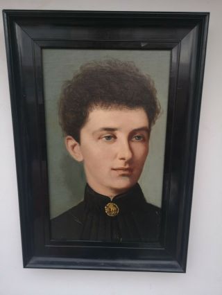 Antique Portrait Oil Painting Victorian Woman,  Black Ebonised Antique Frame