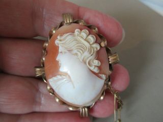Antique Vintage Edwardian Art Nouveau Large Gold Filled Shell Cameo Brooch Pin