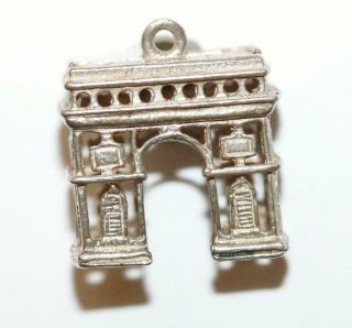 Arc De Triomphe Paris 800 Silver Vintage Bracelet Charm With Gift Box,  Larger 3d