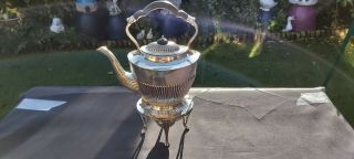 An Antique Silver Plated Spirit Kettle.  Stand And Burner By Mappin And Webb.