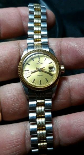 Concord Quartz Lady Stainless Steel Watch 14k Gold Trim