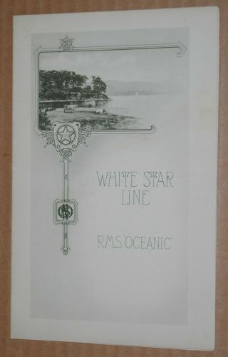 Vintage 1914 White Star Line R.  M.  S.  Oceanic Dinner Menu