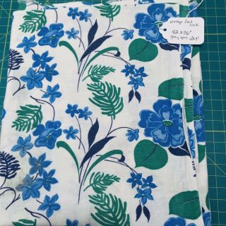 Vintage Flour Feed Sack Cotton Fabric 42” X 36” Blue Green Floral Small Spot