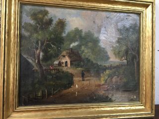 Vintage - Antique Landscape Oil On Canvas Painting 17.  5” X 14.  5” X 1.  5” In Frame