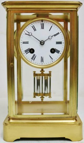 Stunning Antique French 8 Day Bell Striking 4 Glass Table Regulator Mantel Clock