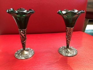 Sterling Silver Epergne Bud Vases With Repousse Cherubs And Florals