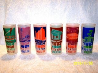 Vtg.  1964 & 1965 York Worlds Fair Frosted Glass Tumblers Set Of 6