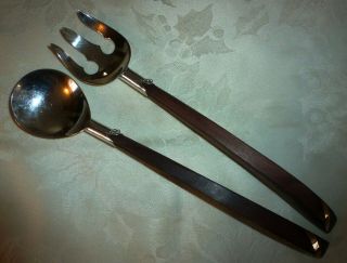 Vintage Sterling Silver Salad Fork Spoon Serving Set Band Walnut Made In Mexico