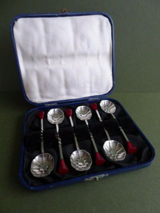 Orig Vintage Boxed Set 6 Sterling Silver Coffee Spoons - Assayed Chester