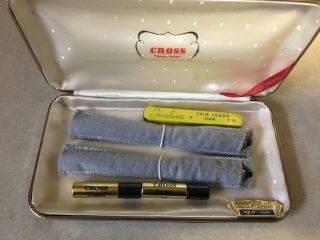 Vintage 14k Filled Cross Pen & Mechanical Pencil Set With Erasers (2) And Lead.