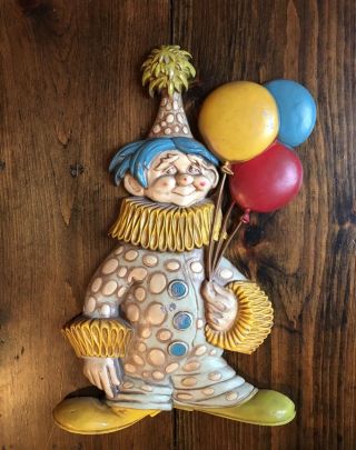 Vintage 1967 Sexton Cast Iron Wall Plaque Clown With Balloons