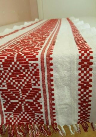 Vintage Long Handwoven Swedish Christmas Red&white Table Runner,  Stars
