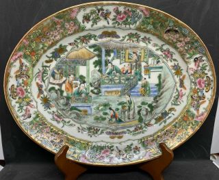 Large Very Fine Antique Chinese Famille Rose Figures Platter Plate