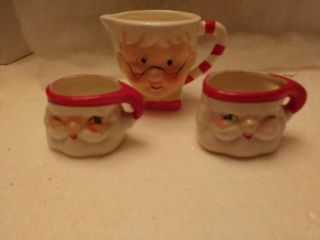 Vintage Holt Howard Ceramic Winking Santa Mugs Set Of 2 & Mrs Clause Pitcher