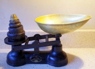 Vintage Salter Staffordshire Black Cast Iron Brass Kitchen Scales Imperial 8 Wts