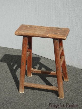Vintage French Country Farmhouse Rustic Brown Wood Stool
