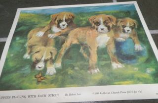 Vintage Print Boxer Puppy Dogs 1966 The Lutheran Church Press