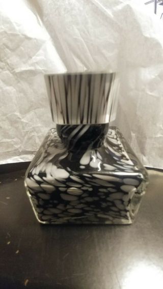 Gorgeous Vintage Art Glass Murano Black & White Mottled Perfume Bottle