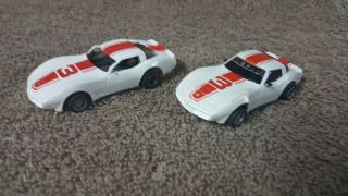 Vintage Tyco Slot Cars Set Of 2 Corvettes Red & White