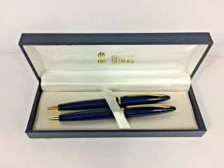 Vintage Bill Blass Navy Blue And Gold Tone Pen And Pencil Set