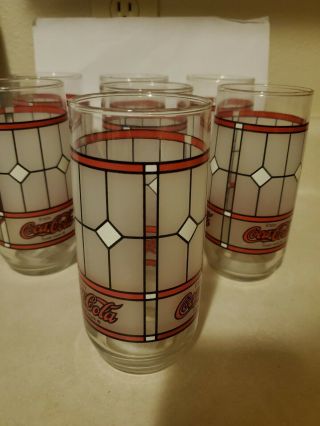 Set Of 7 Vintage Coca Cola Stained Glasses Tiffany Style Frosted Glass By Libbey