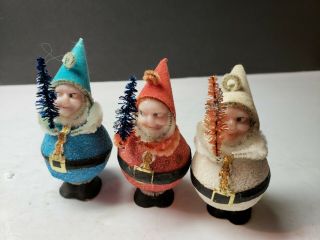 Vintage 1950s Made In Japan Santa Claus Ornaments Holding Trees