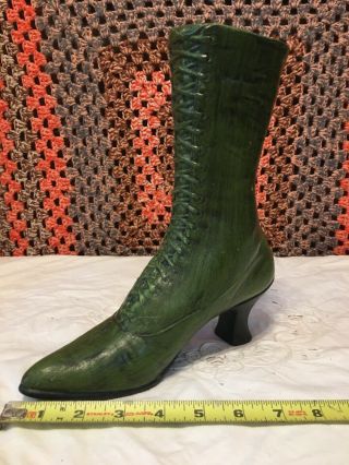 Vintage 9.  5” Hand Painted Green Victorian Boot Planter / Bookend / Home Decor