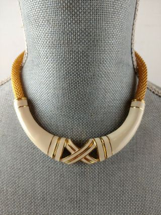 Lanvin Choker Necklace Designer Made In France Paris Vintage Gold & Ivory