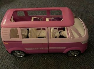Vintage 2002 Mattel Barbie 2 Tone Pink Vw Volkswagon Bus Van - Horn