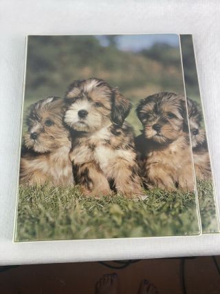 Vintage Mead Trapper Keeper 80 ' s Puppy 3 Ring Binder Tri Fold with Paper 2