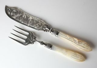 Hilliard & Thomason Birmingham Sterling Silver Fish Serving Fork And Knife,  1882