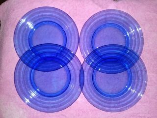 Set Of 4 Vintage Cobalt Blue Dessert Plates Ribbed Edges 6 3/4 "