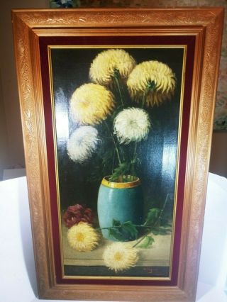 Rare Antique Oil Painting On Canvas Signed " H.  Taylor 1911 " Flowers In Vase
