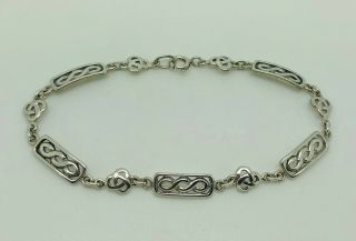 Gorgeous Vintage Sterling Silver Celtic Knot Design Panel Bracelet 7.  25 "