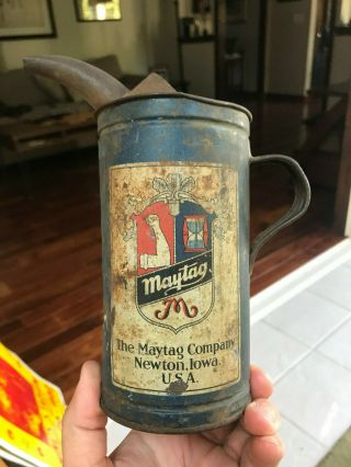Old Antique Vintage The Maytag Co.  Newton Iowa Painted Tin Fuel Mixing Can