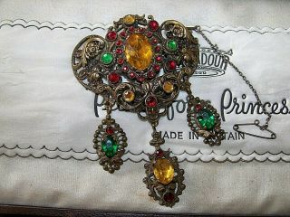 Vintage Czech Art Deco Jewelery Stunning Rhinestone Statement Dropper Brooch Pin