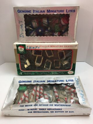 3 Boxes Vintage Italian Christmas String Lights Drums Candy Canes Lanterns