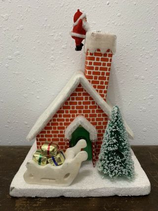 Vintage Musical Climbing Santa On Rooftop Christmas House Plays Jingle Bells