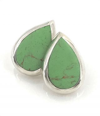 Lime Green Turquoise Sterling Silver Modernist Teardrop Post Earrings,  Vintage