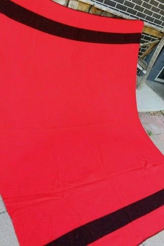 Vtg Faribo USA Wool hudson bay style Blanket Red w Black Stripe 2