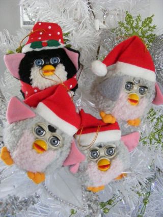 Furby Vintage Christmas Tree Ornaments By Hasbro - Set Of 4 - Sleepy Eyes