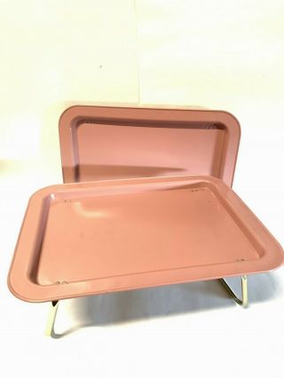 Vintage Pink Tv Trays 2 Trays Retro Mid - Century Serving Trays With Folding Legs