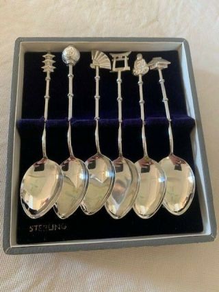 Set Of 6 Sterling Silver Demitasse / Tea Spoons With Box Japan