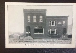 Lafayette Illinois Bank And Public Library Vintage Postcard