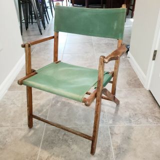 Vintage Green Folding Directors Chair Canvas Wooden Frame Captains Chair