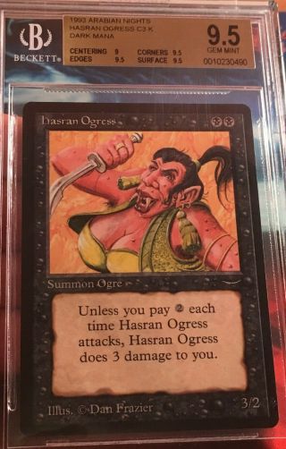 Mtg Hasran Ogress (bgs 9.  5) Arabian Nights Vintage Magic The Gathering Dark Mana