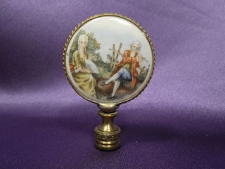 Antique Brass Porcelain Lamp Finial - Fragonard Love Story - Colonial Courtship