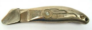 Vtg Art Deco Lewis Utility Knife Box Cutter Tool Metal W/ Safety Cover